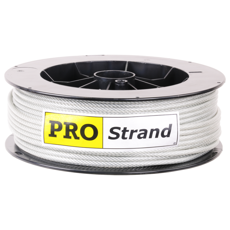 3/16 inch X 200 foot pro strand 7x19 vinyl coated galvanized cable reel label