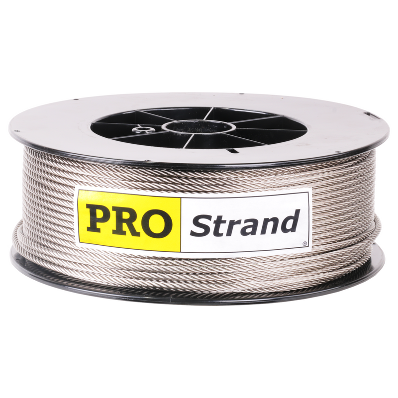 3/16 inch X 500 foot pro strand 7x19 type 304 stainless steel cable reel label