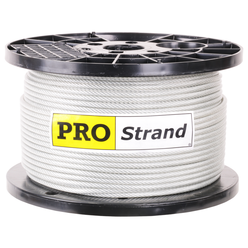 3/16 inch X 500 foot pro strand 7x19 vinyl coated galvanized cable reel label