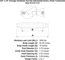3 4 x 18 chicago hardware hot dip galvanized hook x hook turnbuckle specification diagram