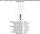 3 4 x 6 chicago hardware drop forged hot dip galvanized regular ring eyebolt specification diagram