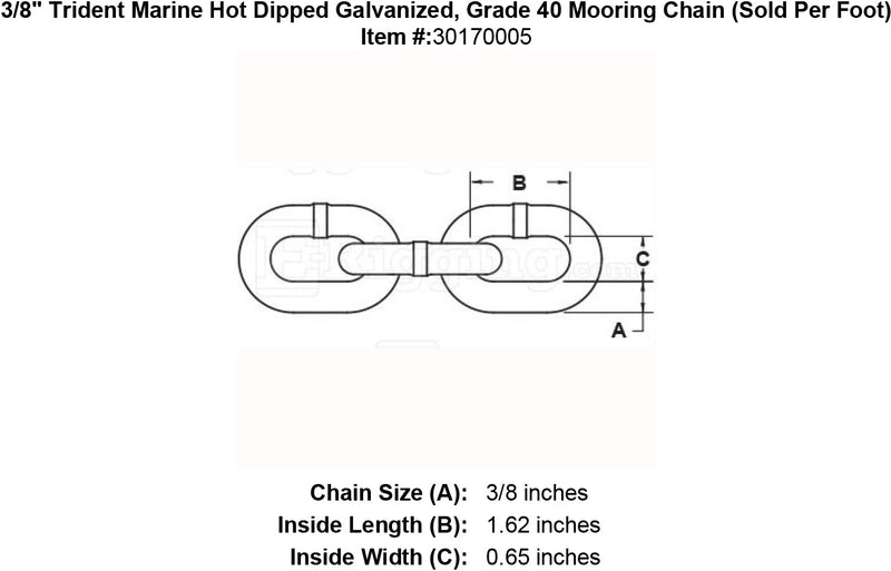 3 8 Trident Marine G4 Hot Dipped Galvanized Mooring Chain specification diagram