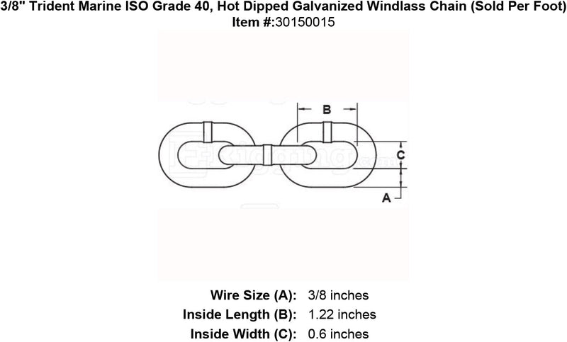 3 8 Trident Marine G4 ISO Hot Dipped Galvanized Windlass Chain specification diagram