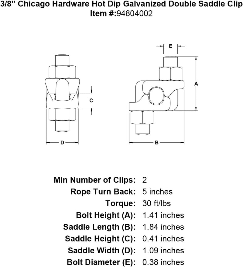 3 8 chicago hardware hot dip galvanized double saddle clip specification diagram