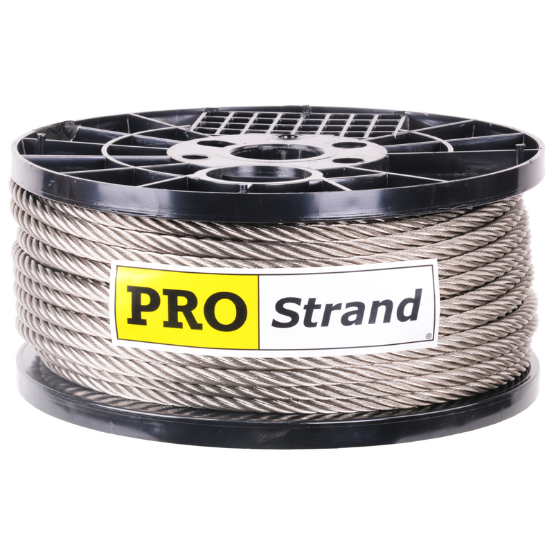 3/8 inch X 200 foot pro strand 7x19 type 304 stainless steel cable reel label