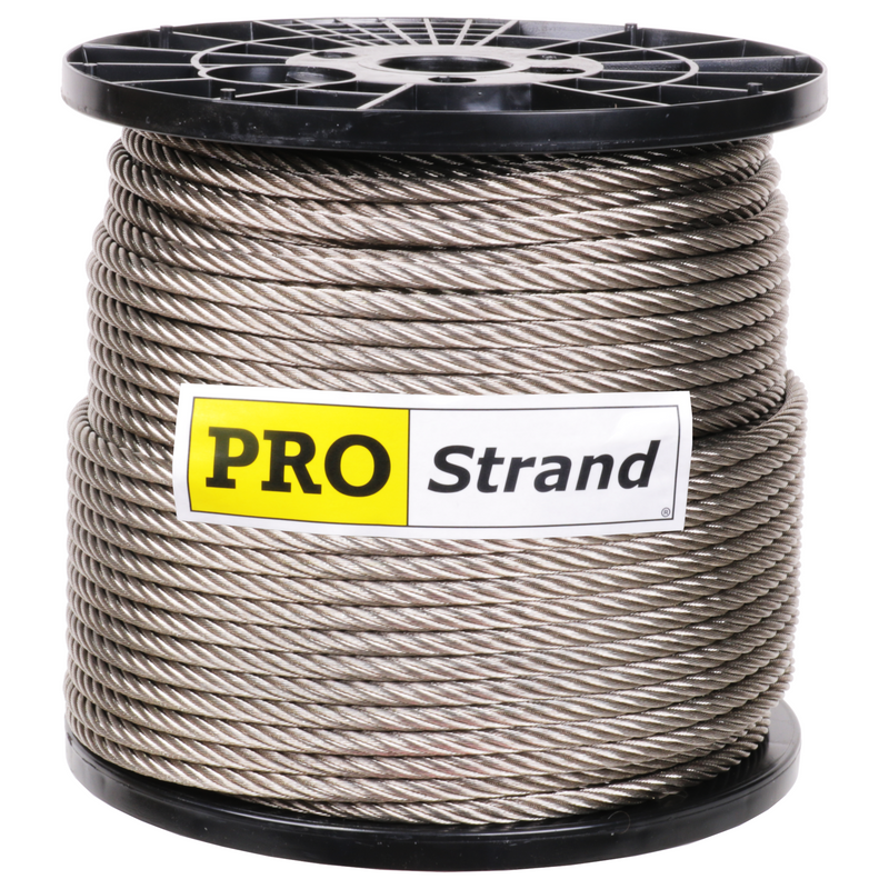 3/8 inch X 500 foot pro strand 7x19 type 304 stainless steel cable reel label