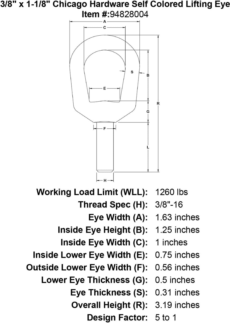 3 8 x 1 1 8 chicago hardware self colored lifting eye specification diagram