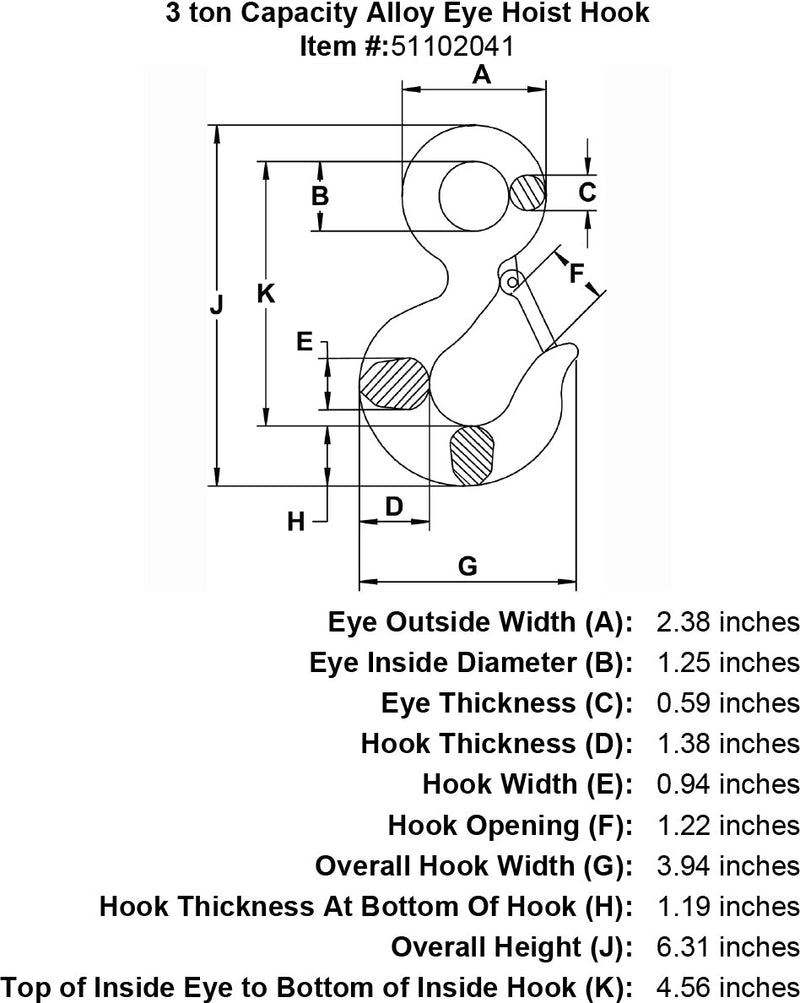 3 ton Eye Hoist Hook specification diagram