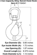 3 Ton Alloy Swivel Hoist Hook Diagram