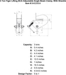 3 ton tiger lifting bca adjustable angle beam clamp with shackle specification diagram