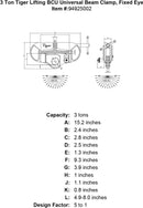 3 ton tiger lifting bcu universal beam clamp fixed eye specification diagram