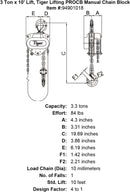 3 ton x 10 lift tiger lifting procb manual chain block specification diagram