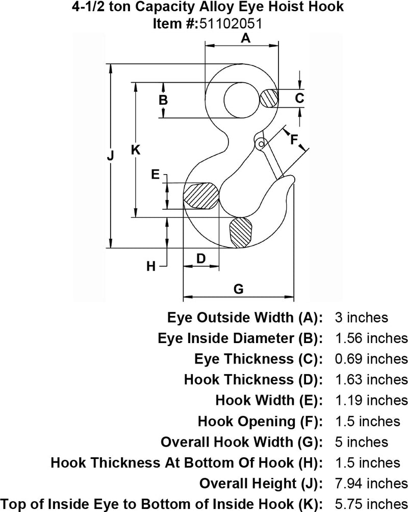 4 half ton Eye Hoist Hook specification diagram