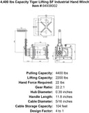 4400 lbs capacity tiger lifting sf industrial hand winch specification diagram