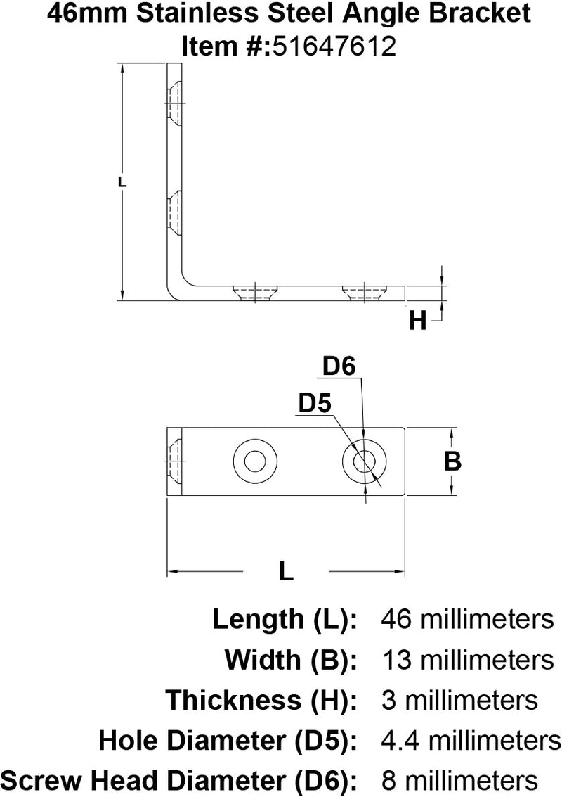 46mm Stainless Steel Angle Bracket specification diagram