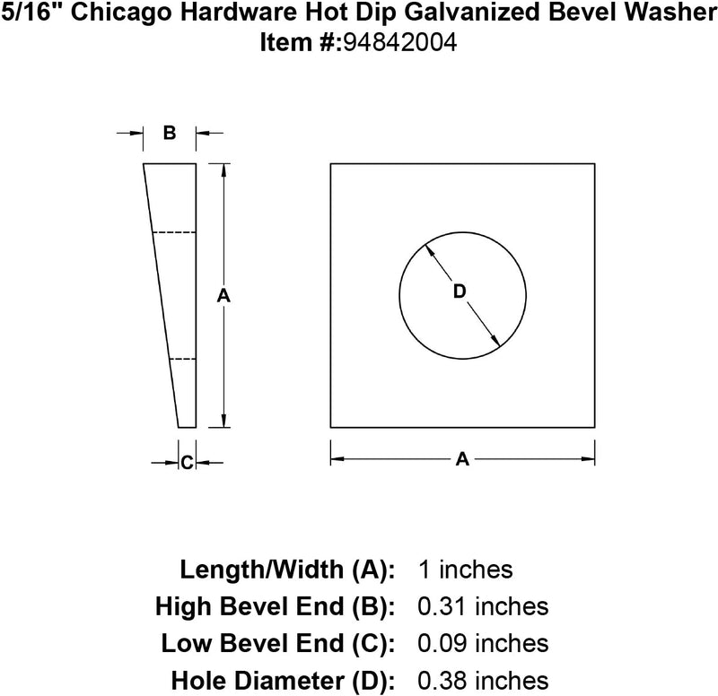 5 16 chicago hardware hot dip galvanized bevel washer specification diagram
