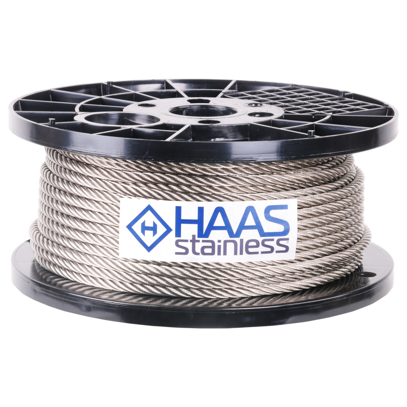 5/16 inch X 200 foot haas stainless 7x19 type 316 stainless steel cable reel label
