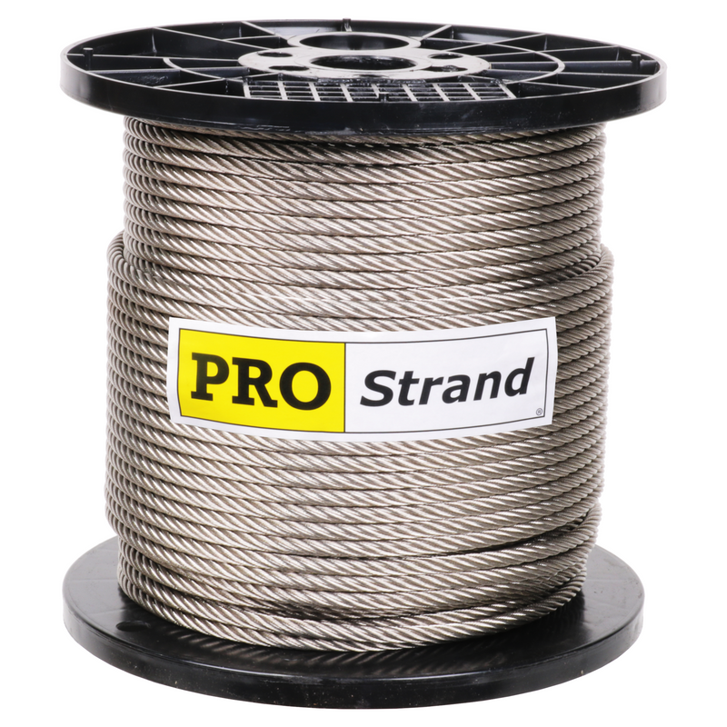 5/16 inch X 500 foot pro strand 7x19 type 304 stainless steel cable reel label