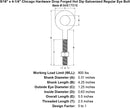 5 16 x 4 1 4 chicago hardware drop forged hot dip galvanized regular eyebolt specification diagram
