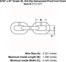 5 16 x 67 Grade 30 Hot Dip Galvanized Proof Coil Chain specification diagram