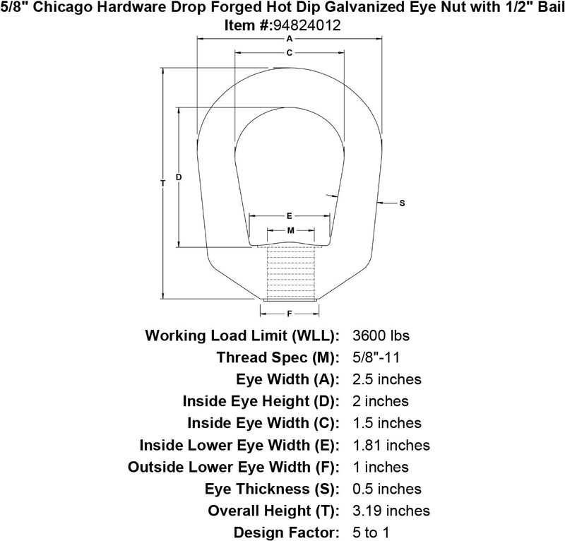 5 8 chicago hardware drop forged hot dip galvanized eye nut specification diagram