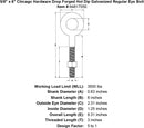 5 8 x 6 chicago hardware drop forged hot dip galvanized regular eyebolt specification diagram