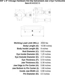 5 8 x 9 chicago hardware hot dip galvanized jaw x eye turnbuckle specification diagram