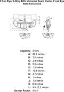 5 ton tiger lifting bcu universal beam clamp fixed eye specification diagram