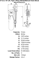 5 ton x 10 lift tiger lifting tr7cb manual chain block specification diagram
