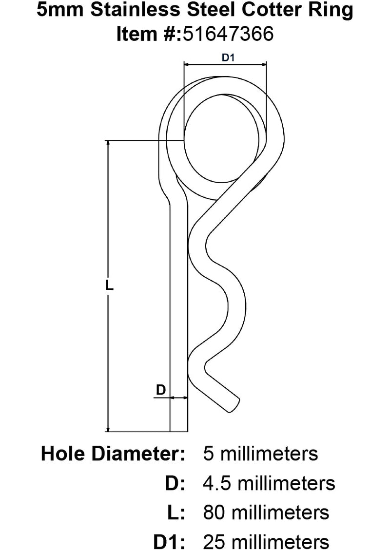5mm Stainless Steel Cotter Ring specification diagram