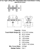 6 ton tiger lifting apt adjustable plain hoist beam trolley specification diagram