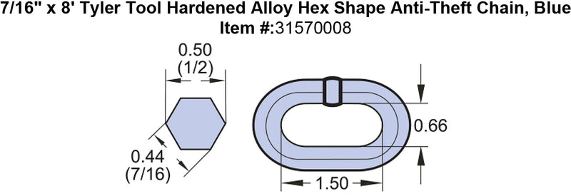 7 16 x 8 Tyler Tool Hardened Alloy Hex Shape Anti Theft Chain Blue specification diagram