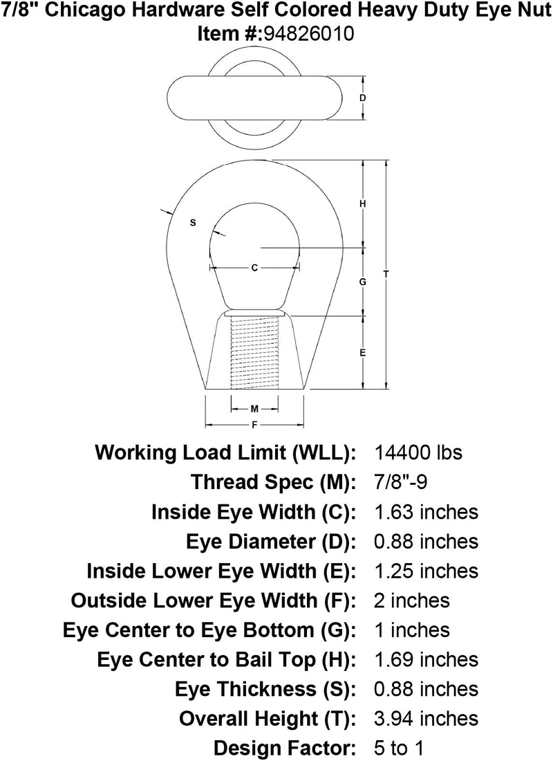 7 8 chicago hardware self colored heavy duty eye nut specification diagram
