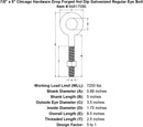 7 8 x 5 chicago hardware drop forged hot dip galvanized regular eyebolt specification diagram