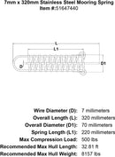 7mm x 320mm Stainless Steel Mooring Spring specification diagram