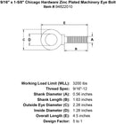 9 16 x 1 5 8 chicago hardware zinc plated machinery eyebolt specification diagram