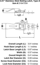 Stainless Steel Bailing Latch Type A specification diagram