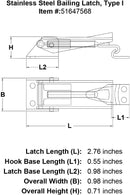 Stainless Steel Bailing Latch Type I specification diagram