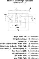 Stainless Steel Hinge Style 0996 specification diagram