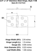 Stainless Steel Hinge Style 1155 specification diagram