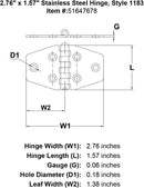 Stainless Steel Hinge Style 1183 specification diagram