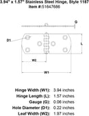 Stainless Steel Hinge Style 1187 specification diagram