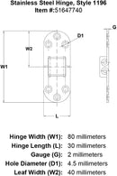 Stainless Steel Hinge Style 1196 specification diagram
