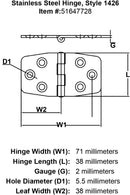 Stainless Steel Hinge Style 1426 specification diagram