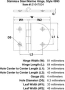 Stainless Steel Marine Hinge Style 0993 specification diagram
