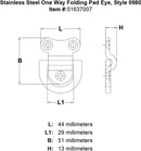 Stainless Steel One Way Folding Pad Eye Style 0980 specification diagram