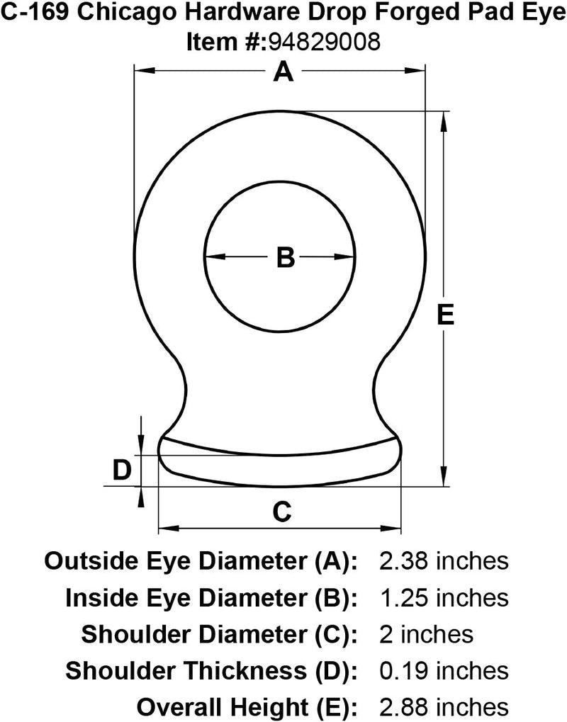 c 169 chicago hardware drop forged pad eye specification diagram