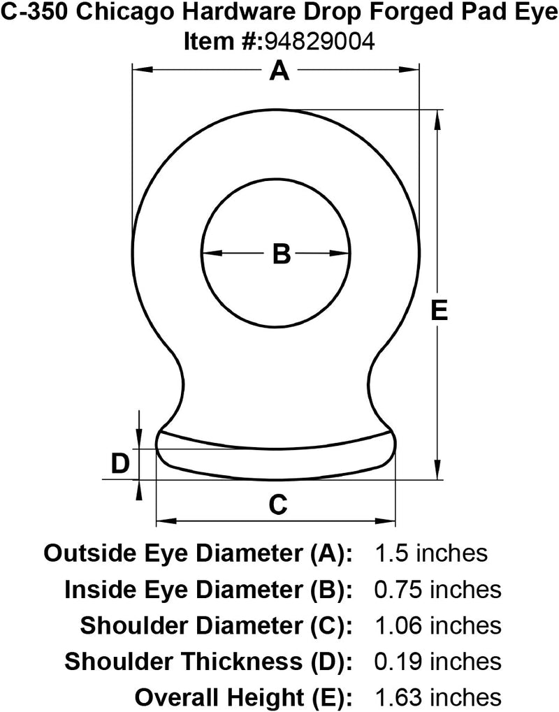 c 350 chicago hardware drop forged pad eye specification diagram