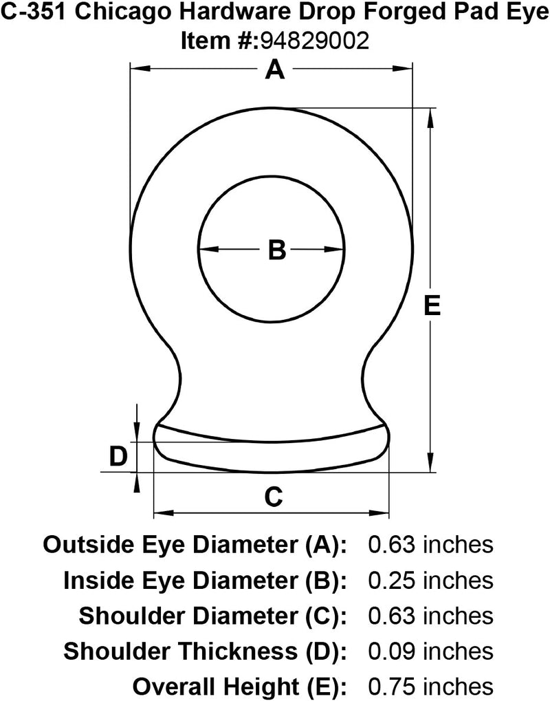 c 351 chicago hardware drop forged pad eye specification diagram