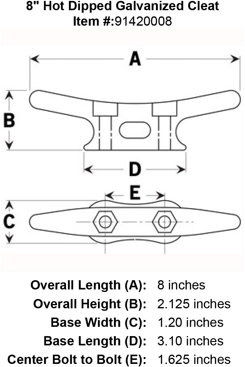 eight inch galvanized cleat specification diagram